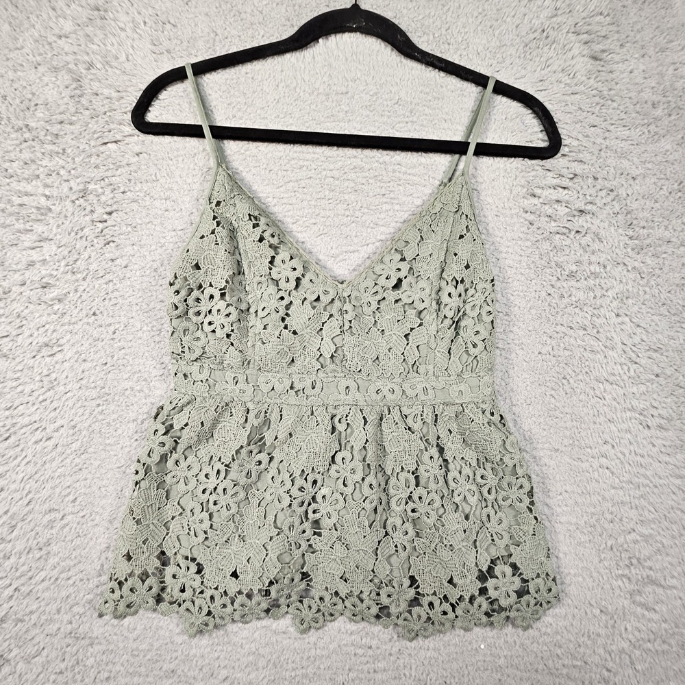 Abercrombie Fitch Lace Babydoll Cami Juniors XS Green Cropped Smocked Preppy Y2K